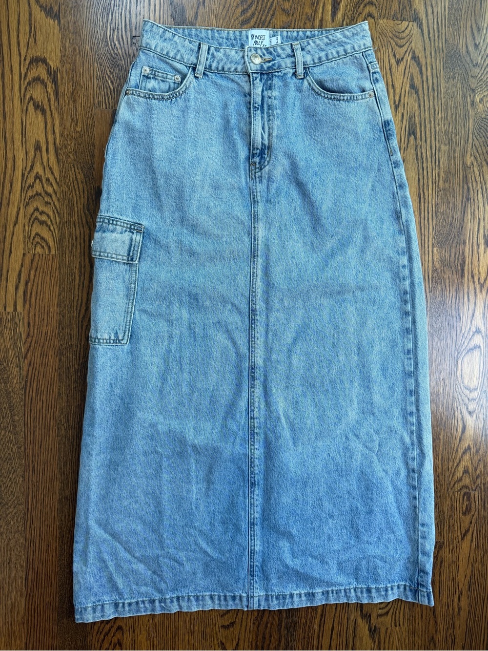 Princess Polly Casual Western Indie Blue Denim Fall Maxi Skirt with Cargo Pocket